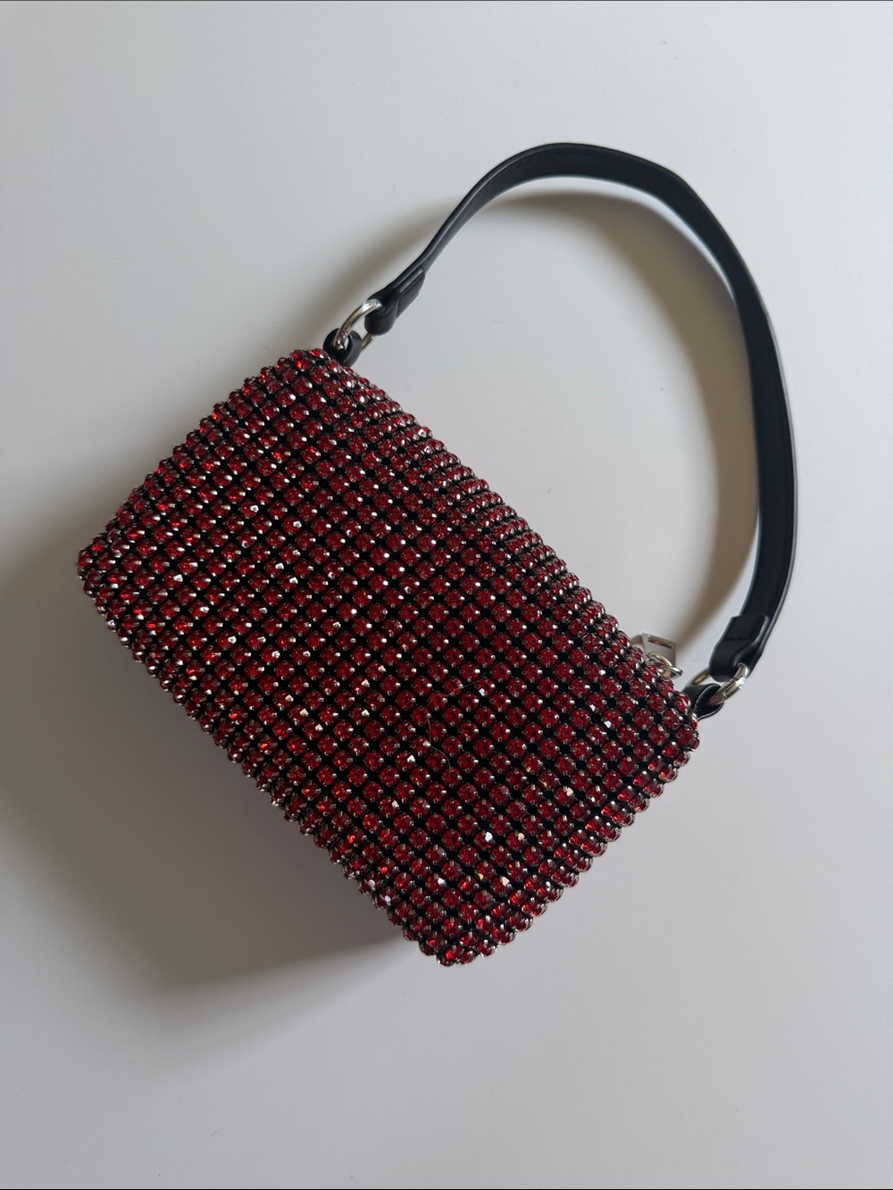 Expressions Red Crystal Mesh Mini Shoulder Bag with Black Handle